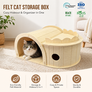 OEM ODM Personnalisé Maison pour chat classique confortable en feutre, Lit-caverne ovale de luxe pour chat, Repaire fermé pour chaton, Toutes saisons - Product Image 1