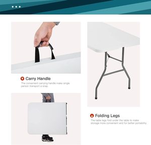 Mesa Plegable de Plástico de <span class=keywords><strong>6</strong></span> Pies, Mesa Robusta para Camping, Trabajo, Fiestas en Interiores y Exteriores - Product Image 2