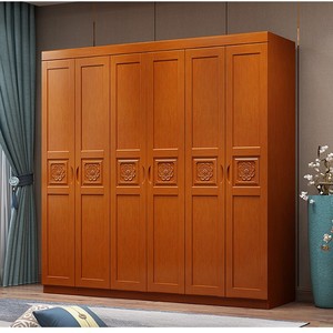 Armario de Madera Maciza de Seis Puertas, Gran Capacidad, Armario de Almacenamiento para Dormitorio, Diseño de Puerta con Bisagras, Estilo Chino - Product Image 5