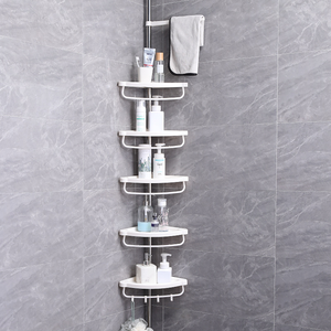 Séchoir à linge télescopique <span class=keywords><strong>Salle</strong></span> de <span class=keywords><strong>bain</strong></span> sans perçage Baignoire Étagère d'angle télescopique avec 4 étagères Hauteur de 97-310cm - Product Image 5
