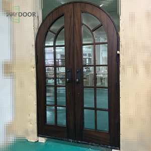 Puerta Doble Exterior Arqueada de Madera Moderna con Vidrio Templado, Diseño Contemporáneo para Entrada de Casa o Villa, Arquitectónica - Product Image 2