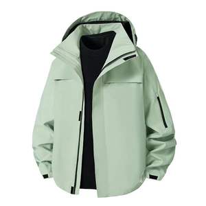 Vente en gros 100% polyester Soft Shell coupe-vent imperméable personnalisable veste hommes pleine fermeture éclair coupe-vent à capuche manteau - Product Image 2