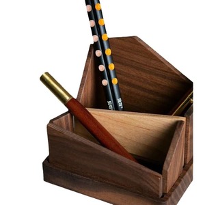 Wooden <b>Pen</b> Holder Black Walnut Triangle Shape Desktop Stationery Storage <b>Box</b> Multi Purpose Business Card Organizer - Product Image 5