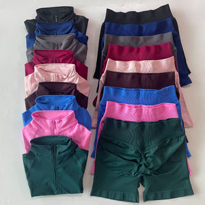 Комплект из 2 предметов: женский спортивный костюм для йоги с длинным рукавом, укороченный топ на молнии, удлиненный спортивный топ, шорты для фитнеса, комплект для бега и тренировок - Product Image 3