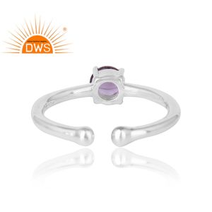 Amethyst Gemstone Prong Set Ring Handmade Jewelry Supplier Indian Sterling Fine Shiny Silver Adjustable Band Ring - Product Image 3