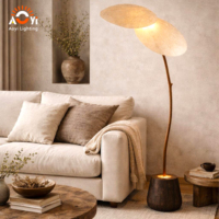 Lampe décorative en feuille de lotus, bois et tissu, style Wabi Sabi naturel, pour B&B, salon, salle de thé