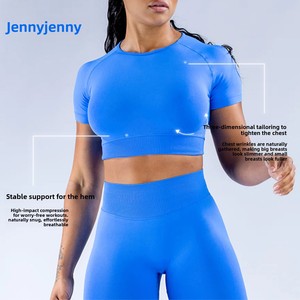 Jieni Cross-Border Summer New Fitness Short-Sleeve Spandex/Nylon Slim Fit <strong>T</strong>-<strong>Shirt</strong> Womens Running Quick-Drying Yoga Wear Top - Product Image 2