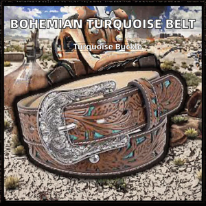 Cinturón de Cuero PU con Hebilla de Aleación, Estilo Bohemio Casual, Vaquero Occidental, Retro, con Estampado Turquesa Tallado, para Mujer - Product Image 2