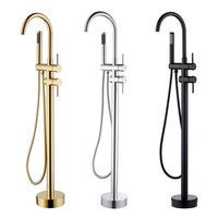Ensemble de robinetterie de baignoire autoportante en laiton chromé doré pour projets hôteliers de luxe, avec mitigeur de douche moderne effet pluie et douchette à main