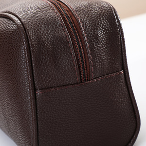 Bolsa de Aseo Portátil de Viaje para Hombre, de Cuero de Grano Completo, Estilo Moderno con Diseño de Puntos, Cierre de Cremallera, Almacenamiento Plano para Maquillaje - Product Image 6
