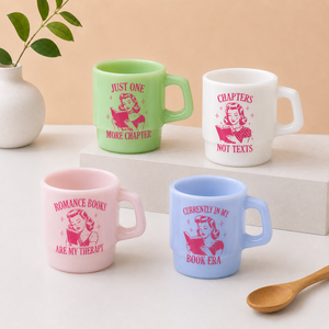 Taza de Vidrio Personalizada con Texto o Letra, Apilable, con Temática de Lectura, Taza de Café, Diseño Retro Clásico, Regalo Empresarial - Product Image 5