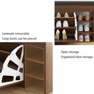 <span class=keywords><strong>Banco</strong></span> de zapatos de madera con compartimento oculto y cojín acolchado, <span class=keywords><strong>banco</strong></span> de almacenamiento de zapatos de 3 niveles con cajón abatible blanco - Product Image 5