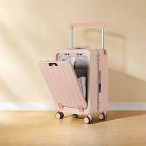 Maleta con Apertura Frontal y Puerto USB de 20 Pulgadas con Candado de Combinación para Viajes de Negocios, Color Sólido, Ruedas Giratorias, Primavera 2025 - Product Image 2