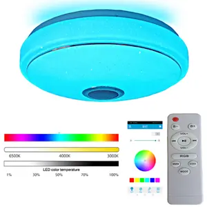 Lampu Plafon Musik LED 60W, Lampu Speaker WIFI RGB Pesta Rumah Kamar Tidur APP/Remote Kontrol Dapat Diredupkan Cahaya Warna-warni Cerdas