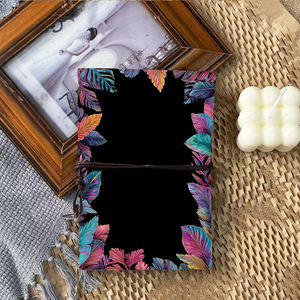 Cuaderno A6 de estilo vintage, papel grueso de 160 páginas, regalo pensativo <span class=keywords><strong>para</strong></span> registros de reuniones de recursos humanos con hojas <span class=keywords><strong>tropicales</strong></span> coloridas en Blac - Product Image 3