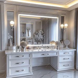 Meubles de chambre à coucher modernes de conception simple, <span class=keywords><strong>coiffeuse</strong></span> <span class=keywords><strong>avec</strong></span> miroir <span class=keywords><strong>LED</strong></span>, <span class=keywords><strong>coiffeuse</strong></span> <span class=keywords><strong>avec</strong></span> <span class=keywords><strong>tabouret</strong></span> rembourré, assemblage facile - Product Image 3
