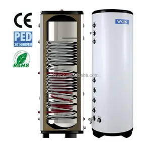 Chảo đệm xe tăng với dhw cuộn dây bể nước nóng 50L 260L 500L 1000L khối lượng SUS304 316L Duplex 2205 áp lực Tank Ped