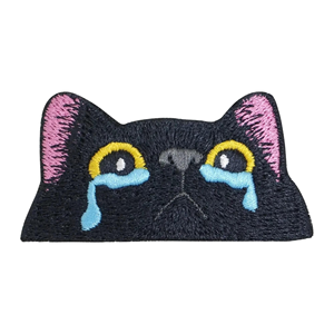 EMO Cute Black Cat Tears Embroidered Sequins Canvas <b>Sew</b>-<b>On</b> Tactical Animal <b>Patches</b> for Hat Bag Applique - Product Image 1