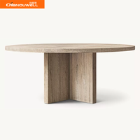 Table à manger ronde en chêne massif avec chaises rembourrées en tissu, adaptée aux hôtels, aux maisons, aux appartements et aux villas