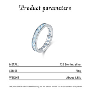 S925 <b>Silver</b> Aquamarine <b>Eternity</b> <b>Ring</b> Stackable Wedding Band Baguette Cut Blue Zircon <b>Eternity</b> Full <b>Ring</b> - Product Image 2