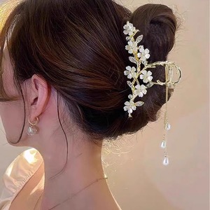 Nueva Pinza de Pelo de Moda con Borlas de Perlas y Aleación, Elegante Pinza de Pelo con Flores y Diamantes de Imitación para Mujeres y Niñas - Product Image 2