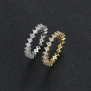 Bague simple en cuivre incrusté de zircon à 2 griffes, style hip-hop, pour l'index - Product Image 2