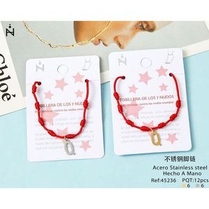 Stainless Steel Seven Star Knot <b>Anklet</b> Letter Q Red Rope <b>Bracelet</b> For Women Fashion Jewelry Hecho A Mano 45236 - Product Image 3