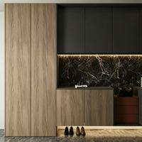 Meuble à chaussures encastré de style italien avec bande LED d'ambiance et panneau arrière en marbre pour l'entrée de la maison - Vente flash