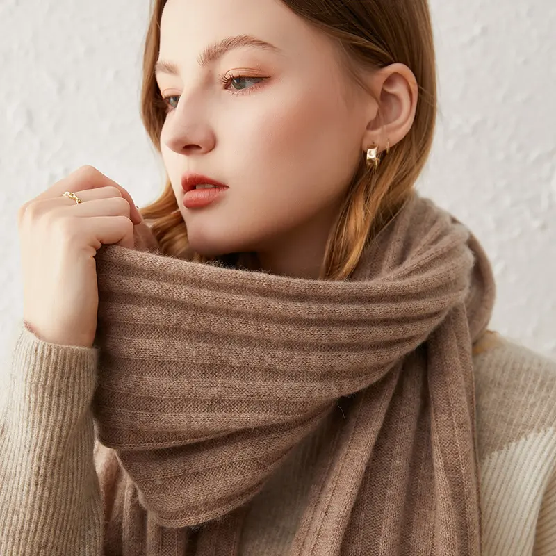 Sciarpa di lana tinta unita Unisex personalizzata sciarpa di lana Cashmere lavorata a coste mongolo per le donne novità
