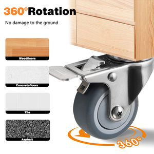 Neue Trolley Castor Wheel Top Plate mit Gesamt bremse 1,5 Zoll 2 Zoll Edelstahl schwenkbares TPR Light Duty <span class=keywords><strong>Caster</strong></span> Wheel - Product Image 3