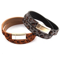 Bracelet en cuir véritable pour femme, style zèbre, fermoir magnétique, bracelet double tour, bracelet en cuir de queue de cheval léopard véritable, vente chaude