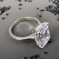 Bague de fiançailles classique en argent sterling S925 plaqué rhodium avec moissanite taille émeraude, pour femme et homme, bijoux fins authentiques