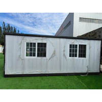 Casa Contenedor Moderna Expandible de Doble Ala, Panel Sándwich Gris Claro, Casa Modular Prefabricada con Puerta Francesa para Oficina o Vivienda