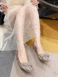 Zapatos de Tacón Alto de Cristal Francés para Mujer, Nuevo Estilo, Zapatos de Novia para Boda, Vestido de Novia, Lentejuelas Doradas, Pedrería, Malla Fina - Product Image 2