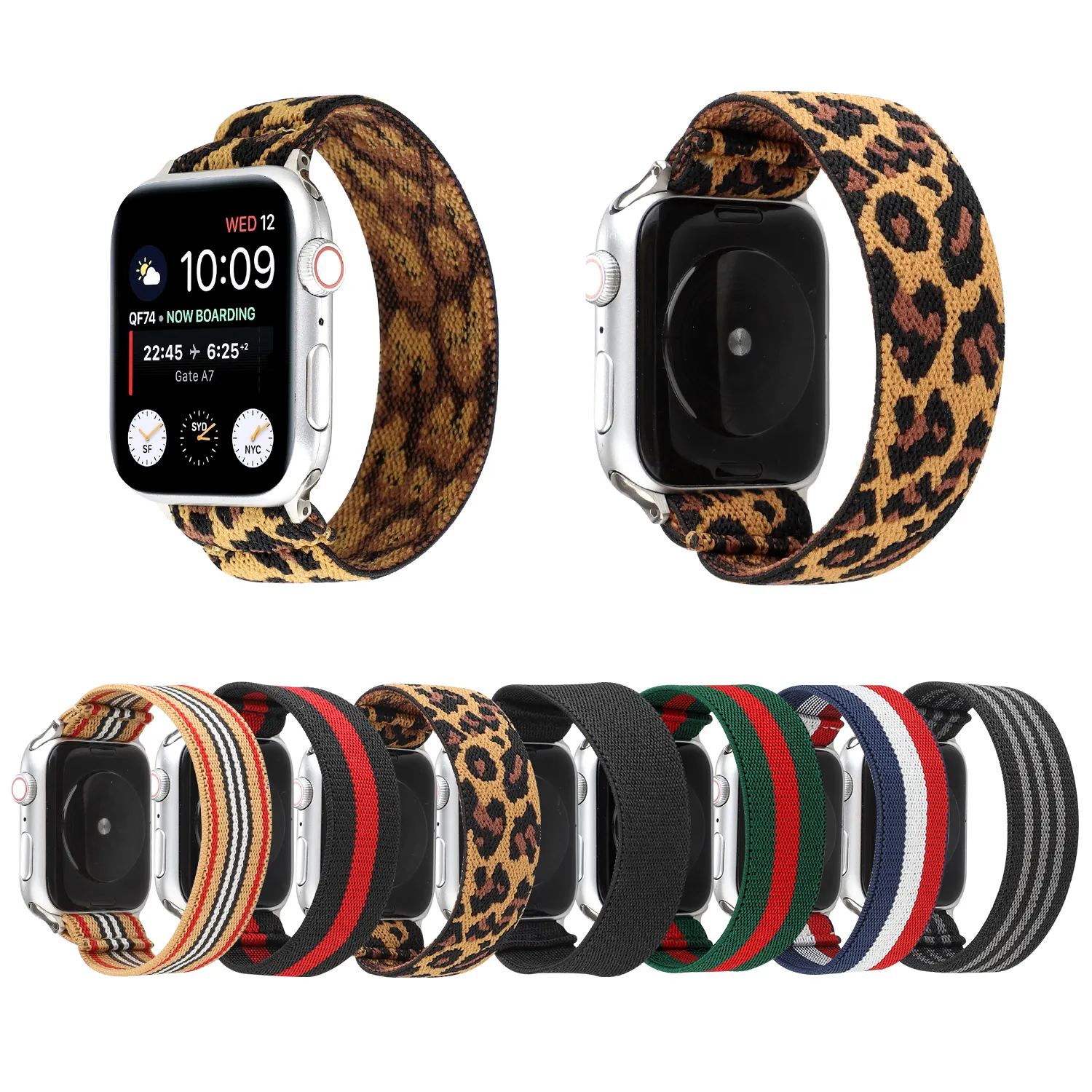 Pola Warna-warni Unik Wrist Band Elastis Anyaman Nilon Fleksibel Watch Band untuk Apple Watch 1 2 3 4 5