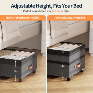 Rangement sous lit 90L avec roulettes, hauteur réglable, capacité extensible 360° °   Roulettes pour vêtements, chaussures, couvertures - Product Image 6