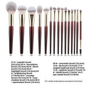 Ensemble de 15 pinceaux de maquillage de couleur rouge Mauri, mélange, maquillage de luxe, logo personnalisé, fond de teint, ombre à paupières - Product Image 6