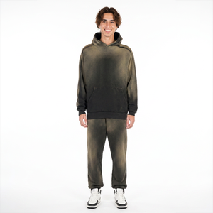 Usine de haute qualité personnalisé poids léger coton Polyester pull vierge surdimensionné lavage à l'acide déchiré ourlet brut sweats à capuche - Product Image 1