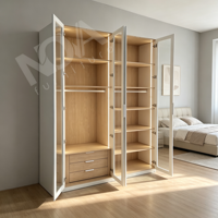 Armoire de luxe avec éclairage LED intégré, porte en verre trempé, montage facile, armoire à vêtements, armoire de chambre, décoration intérieure