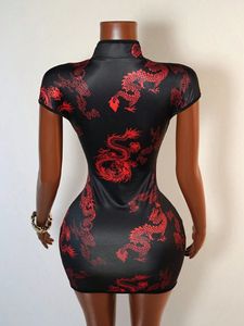 Women's Print Cheongsam-Inspired Bodycon Mini Dress Mandarin Collar Cutout Buttons Party Dresses Fashion - Product Image 6