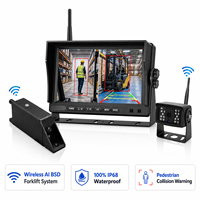 Sistema de Cámara Inalámbrica para Montacargas de 7 Pulgadas con Cámaras Impermeables IP68, Detección de Peatones con IA BSD, Guía Láser y Monitor de Seguridad