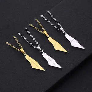 Israel and Palestine map pendant stainless steel necklace 2024 fashion geometric type letters clavicle chain women jewelry