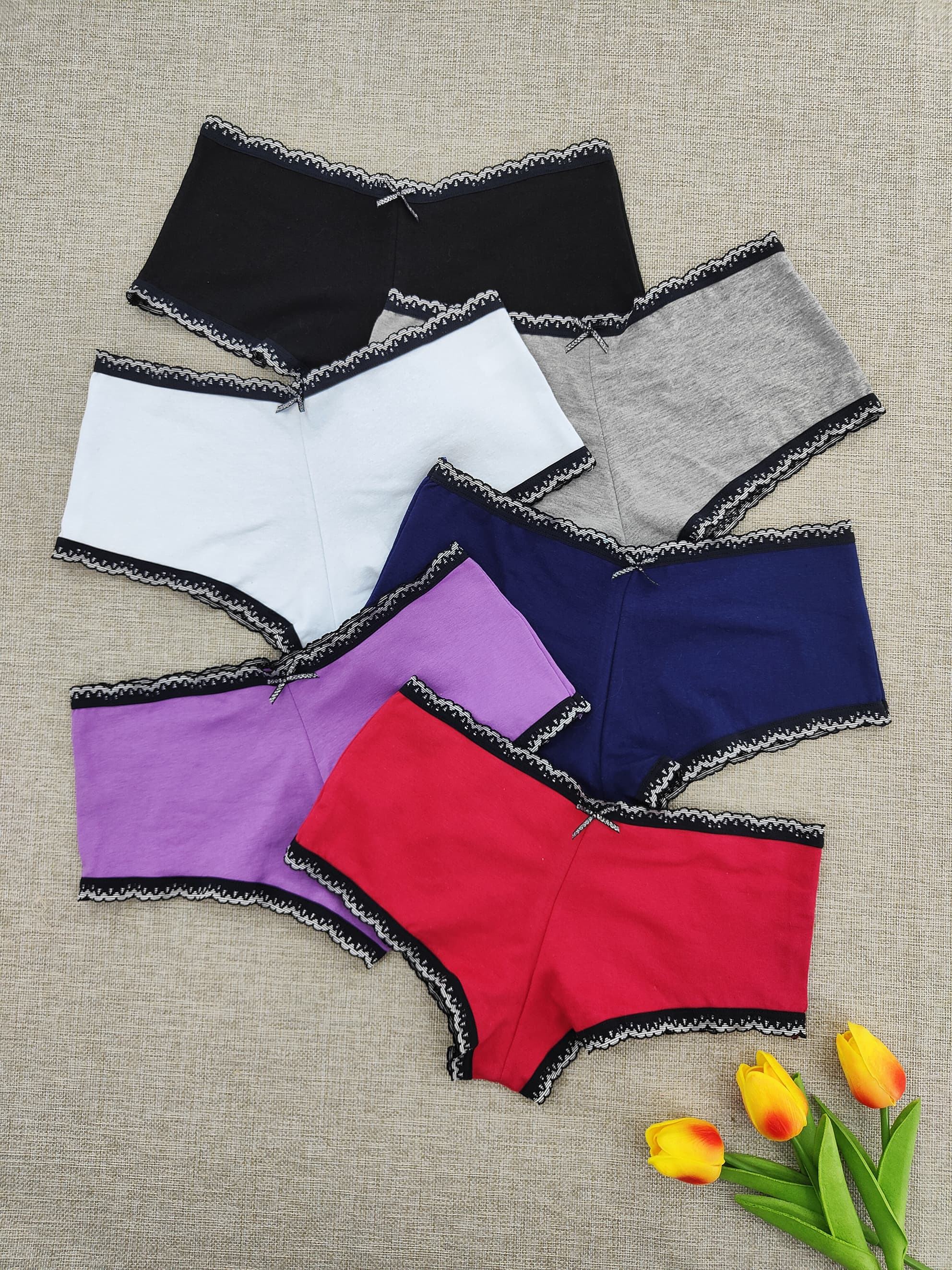 6 Pieces Low Rise Panties Cheeky Boxers Blumeres De Algodon With Cute Bow Cotton Underwear Women Undies for Women Boyshorts