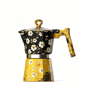 Cafetière Moka <span class=keywords><strong>Vintage</strong></span> Florale Personnalisable avec Logo, 3-6 Tasses, en Aluminium, pour Plaque de Cuisson, Portable, Durable, Écologique, Idéale pour les Cadeaux - Product Image 2