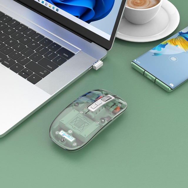 Rechargeable Portable Transparent Three Modes BT bluetooth Mouse 2.4GHz USB 2400DPI Wireless Mouse for Laptop