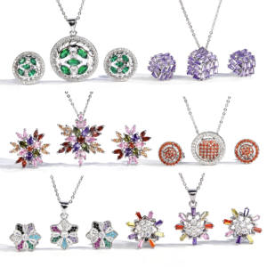 Conjunto de Joyería de Zirconia de Colores Mixtos a la Moda - 6 Estilos de Conjuntos de Collar y Aretes de Cristal Brillante para Mujeres, Bodas y Fiestas - Product Image 1