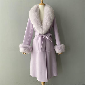 럭셔리 여성용 양면 울 코트 리얼 퍼 칼라 롱 윈터 패션 트렌디 오버코트 벨트 더블 페이스 울 코트 - Product Image 3