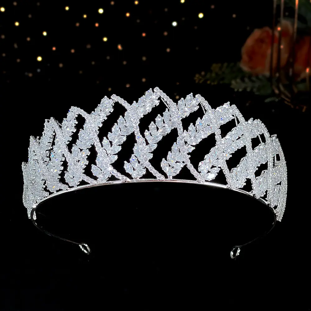 Романтическая медная свадебная корона с большим горным хрусталем, Высококачественная свадебная корона из кубического циркония