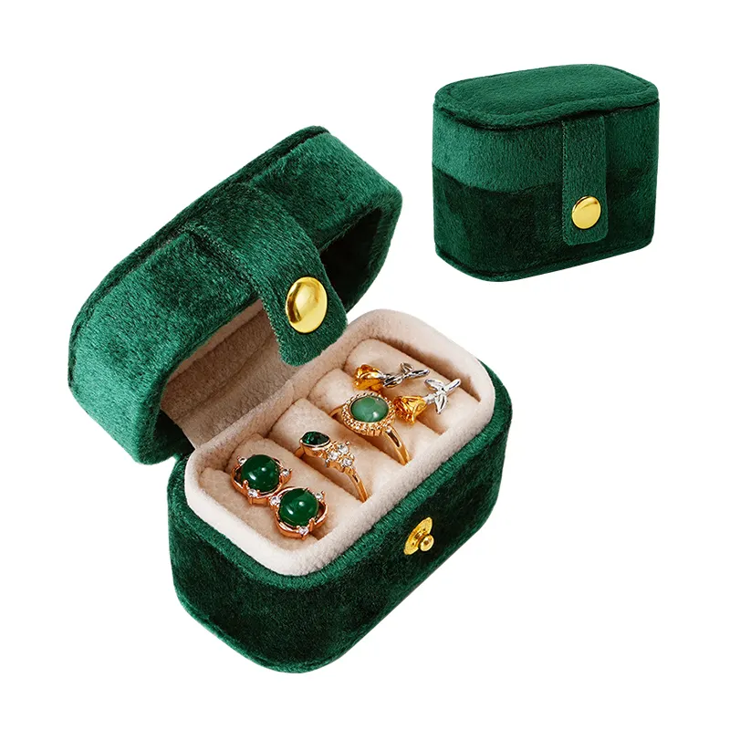 Sıcak toptan özel Logo renkli küçük seyahat peluş kadife takı kutuları küpe kolye yüzük mücevherat organizatör hediye kılıf