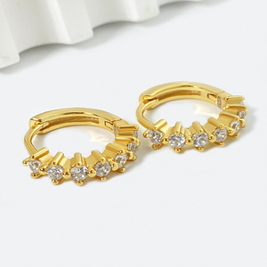 Trendy Wedding Party Gift Small Fine Jewelry 925 <strong>Sterling</strong> <strong>Silver</strong> Kid's <strong>Earrings</strong> Geometric Gold Plating Shiny Zircon <strong>Hoops</strong> - Product Image 1